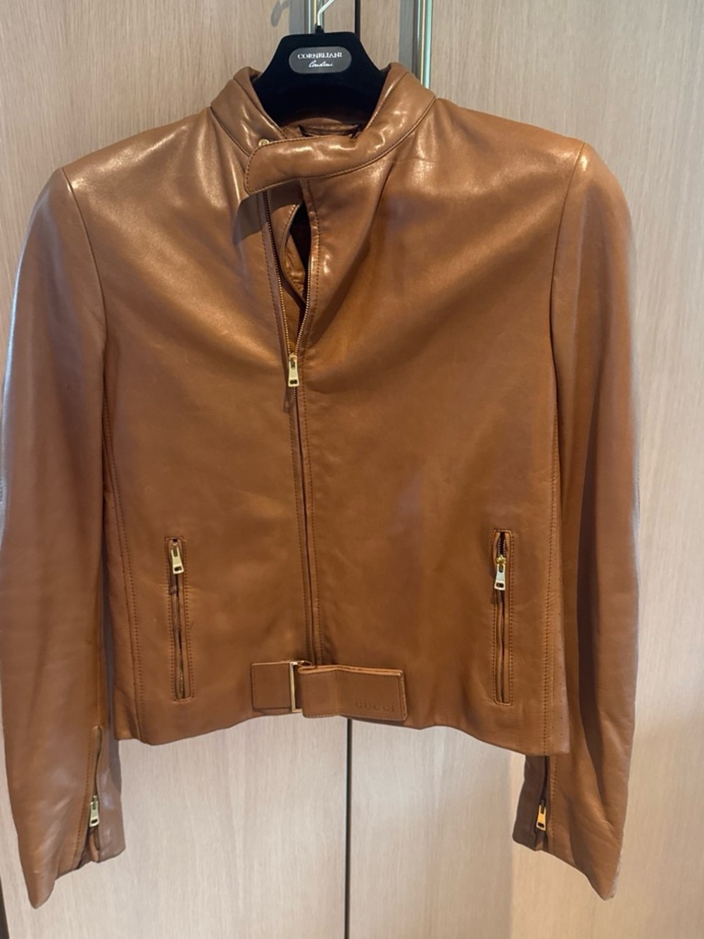 Gucci Cognac Leather Zip-Front Jacket